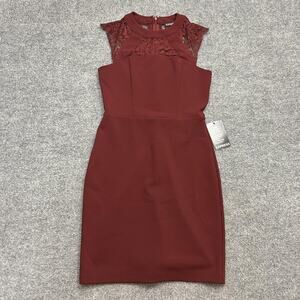 Express Dress Womens 2 Red Lace Sheath Cap Sleeve Semi Formal Cocktail Party NWT